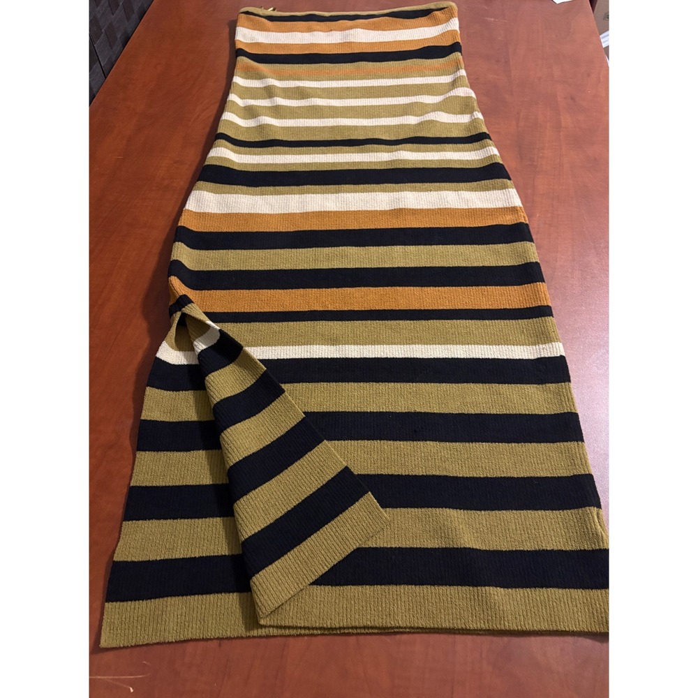 Camila Coelho Women Striped Ribbed Knit Strapless Midi Dress Olive Mustard Large
